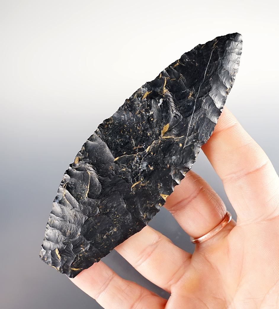 3 7/16" Paleo Lanceolate found in Crawford Co., Ohio. Made from Coshocton Flint. Bennett COA.