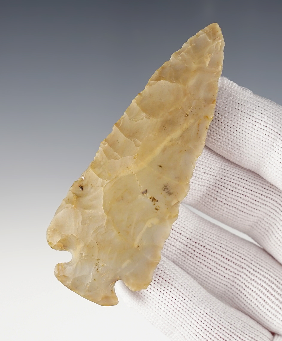 Classic style 3 3/16" Ohio Dovetail made from patinated Flint Ridge Chalcedony.