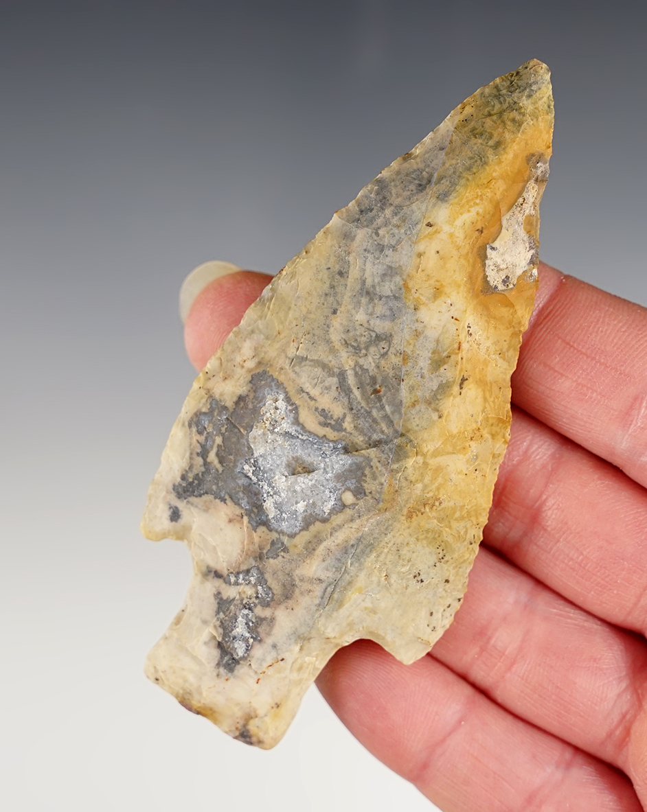 3 3/4" Archaic Stemmed Knife with a nice quartz crystal. Found in Ohio.