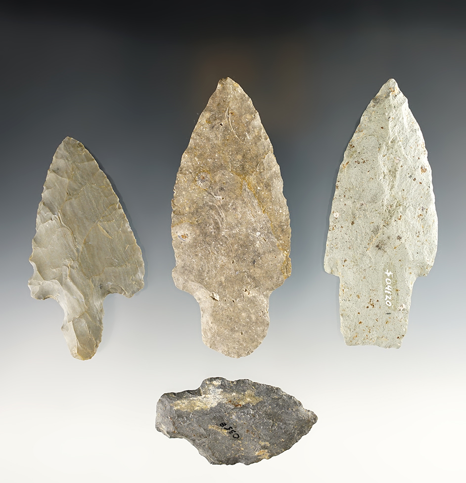 Set of 4 classic Ohio Adena points. The largest is 3 7/8".