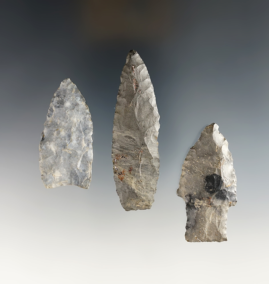 Set of 3 Ohio Paleo points in excellent condition. The largest is 2 7/8".