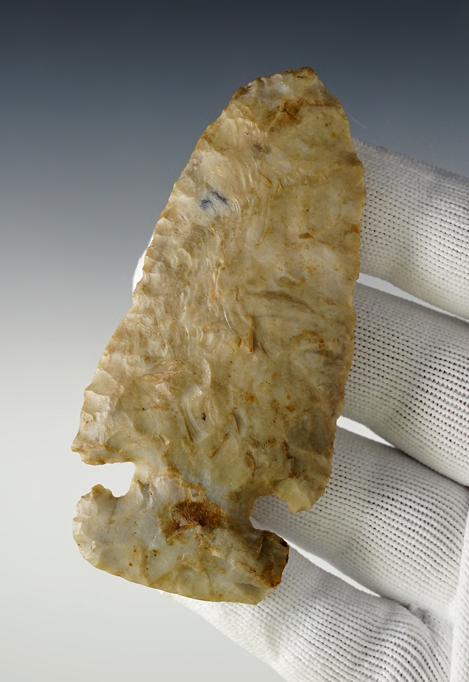 3 9/16" Flint Ridge Flint Thebes E-Notch - some retouch to tip. Ex. R. Converse. Jackson COA. 