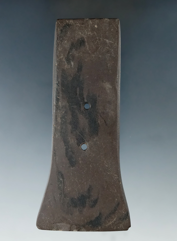 4 11/16" Two-hole Bell Pendant made from Slate, found in Fairfield Co., Ohio.  Ex. Tolliver.