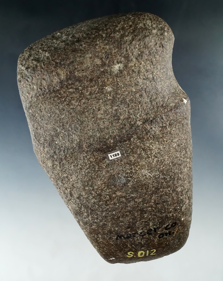 7 1/8" Long 3/4 Groove Hardstone Axe found in Mercer Co., Ohio.