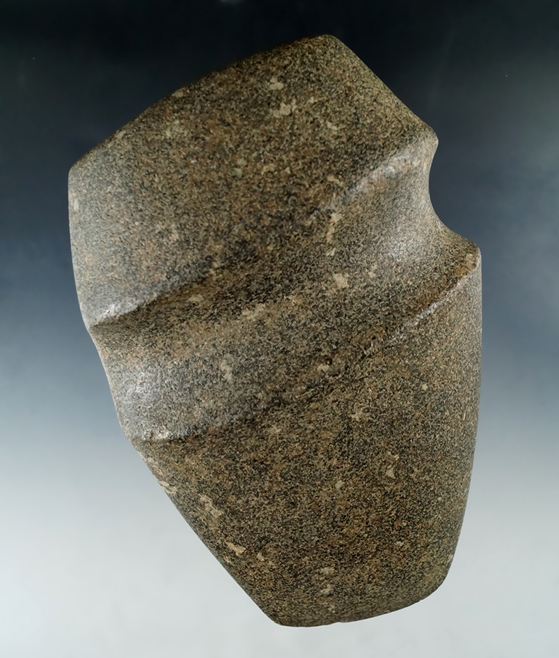 Rare style! 7 5/8" Hardstone 3/4 Slant Groove Axe found in Shelby Co., Ohio. Ex. Dr. Bunch, #119.