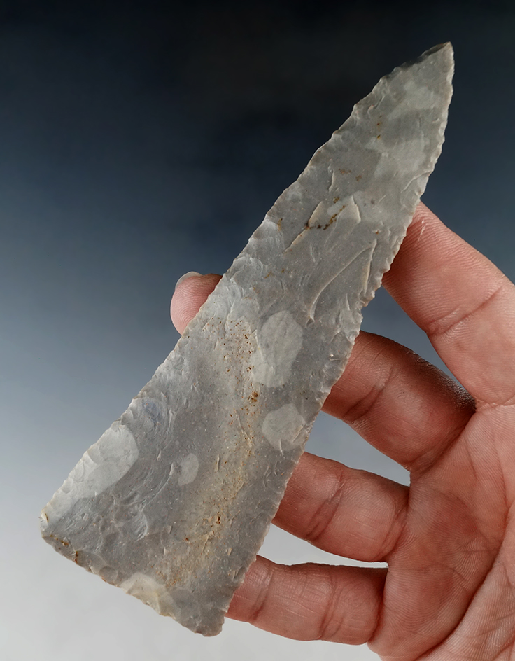 Well flaked 4 11/16" Triangular Knife found in Indiana.