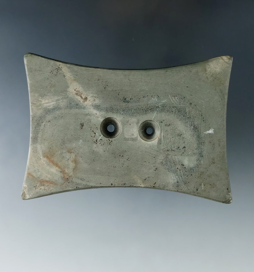 3 3/4" Slate Quadriconcave Gorget found in Wyandot Co., Ohio.  Ex. John DeLine, Kevin Pipes.