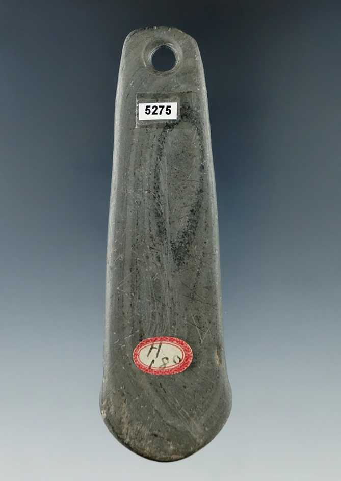 3 7/8" Banded Slate Pendant found in Worthington, Franklin Co., Ohio.  Ex. C.C. Thomas.