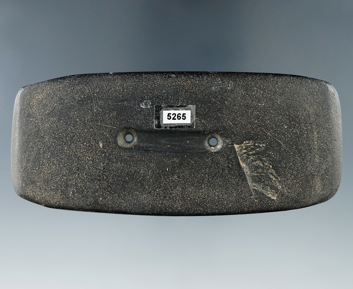 4 1/8" Gorget found in Union Co., Ohio. Very unique tie groove between holes. Ex. Danny Cross.