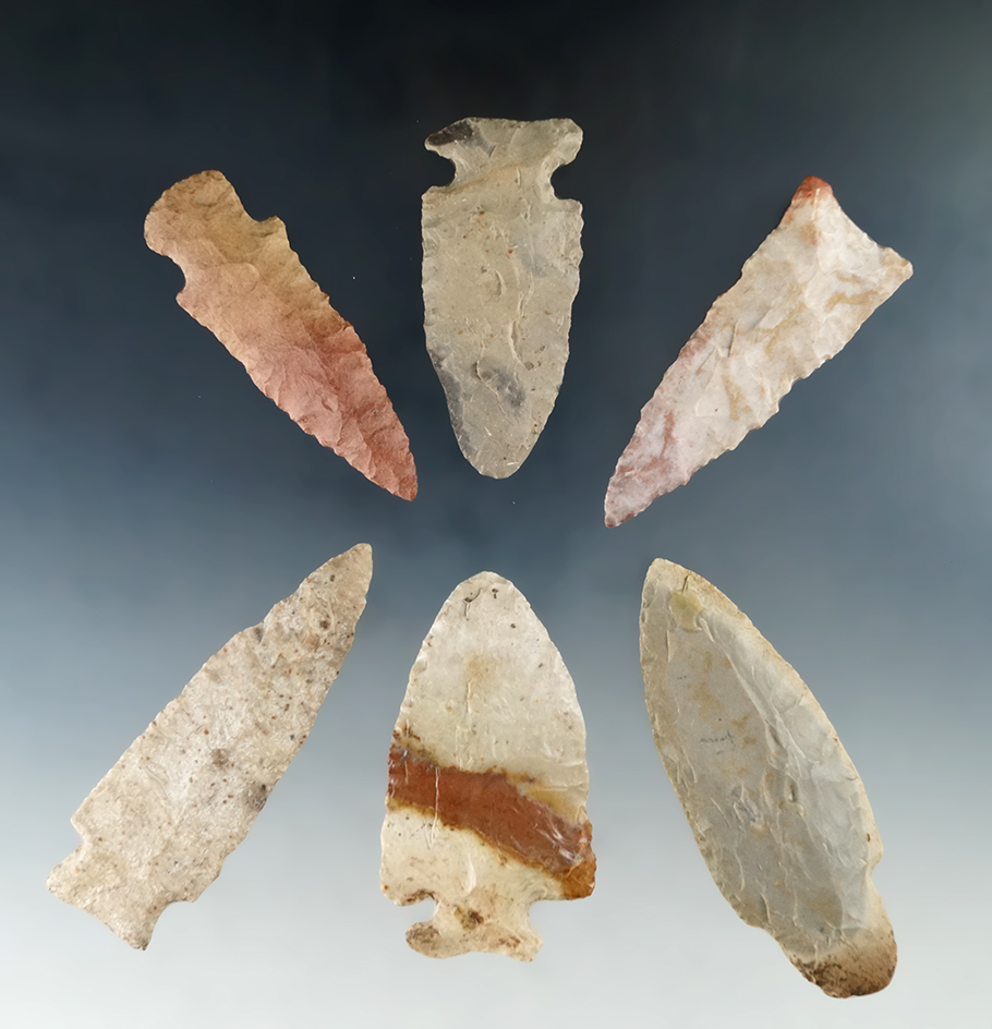 Group of 6 Assorted Flaked Midwesten Artifacts, largest is 3 1/4".