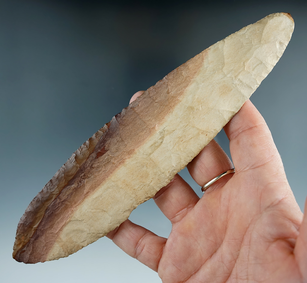 Large and nice 7 1/8" Bi-Pointed Knife - Buffalo River Chert, Illinois. Berner $ Davis G-10 COAs.