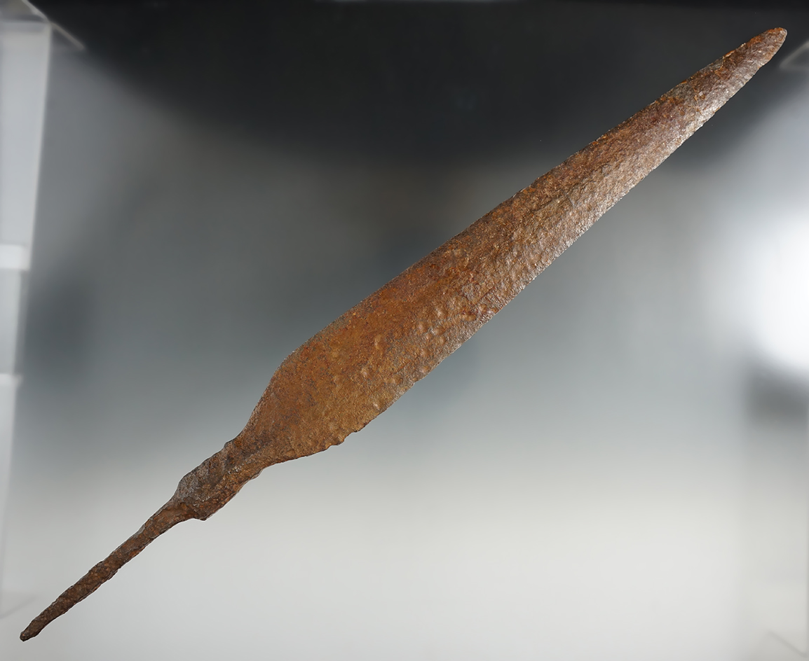 16 1/16" Historic Iron "Rat-Tail" Buffalo Lance Point found in Denton Co., Texas. Stermer COA.