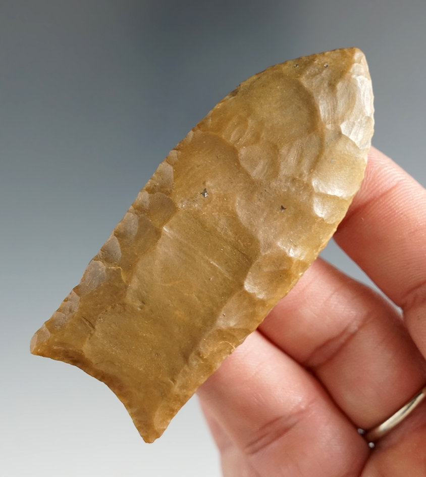 2 13/16" Paleo Clovis made from Edwards Plateau Chert that is heavily restored. Jackson COA.