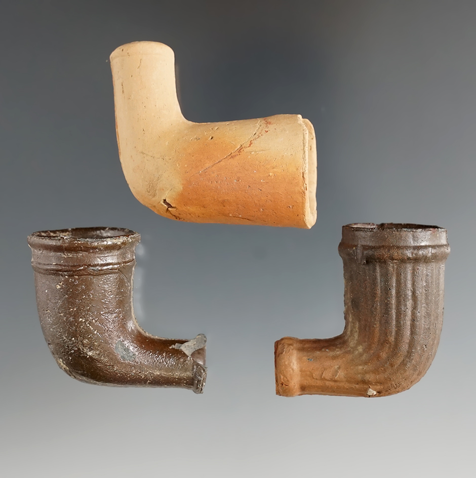 Set of three clay historic era trade pipes.