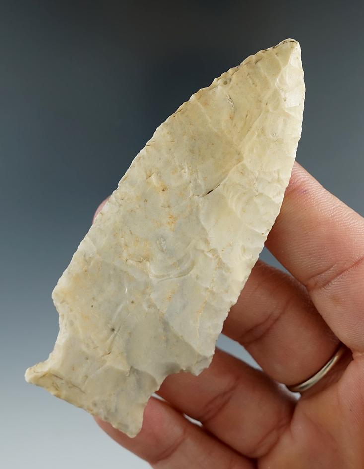 3 3/8" Mantanza made from Burlington Chert, found in Macoupin Co., Illinois.  Davis COA.