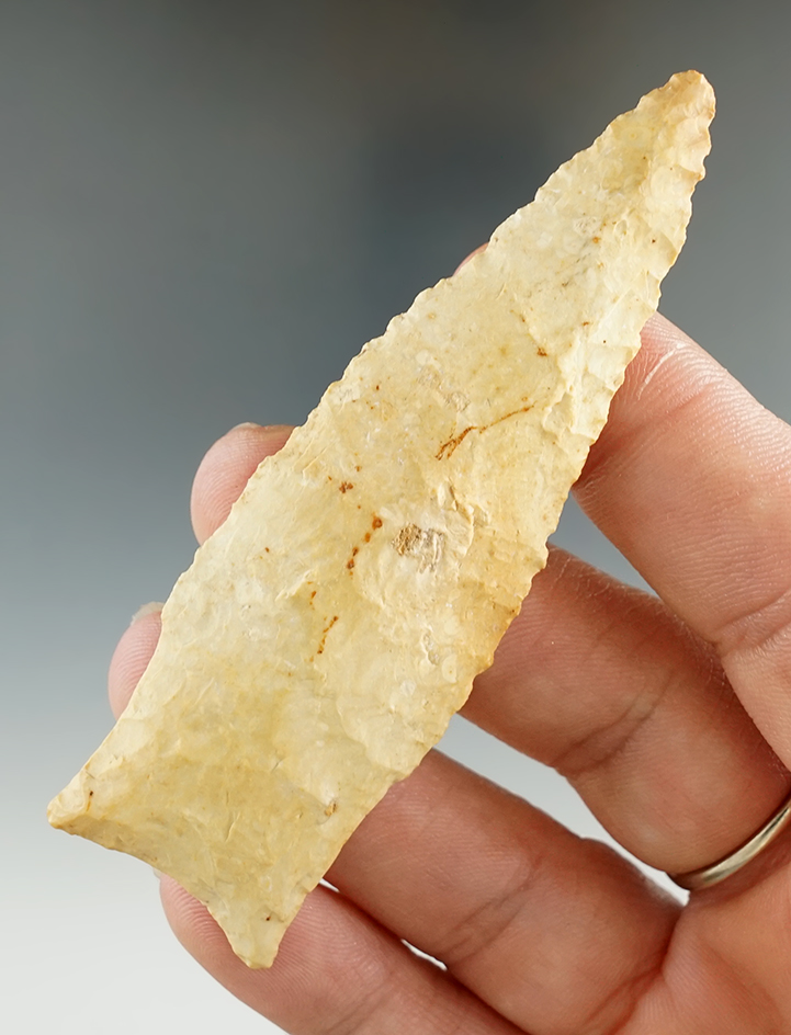 3 3/16" Holland made from Burlington Chert, found in Pike Co., Illinois. 3 COAs.