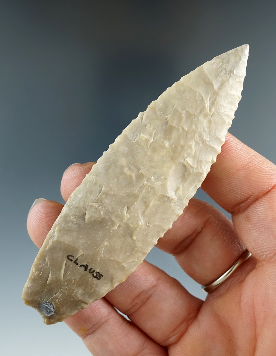 3 11/16" Angostura with restoration to 3/8" of tip, found in Wilson Co., Texas. Rogers COA.