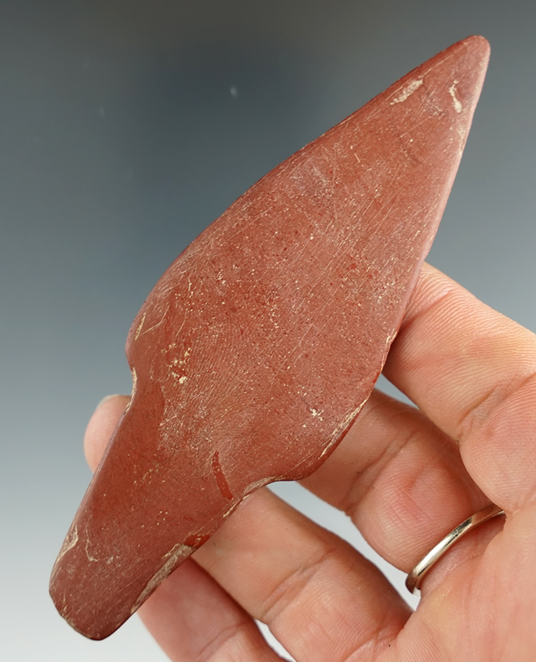 Nicely patinated 4 1/16" ground slate stemmed spear point found in the Eastern U. S.