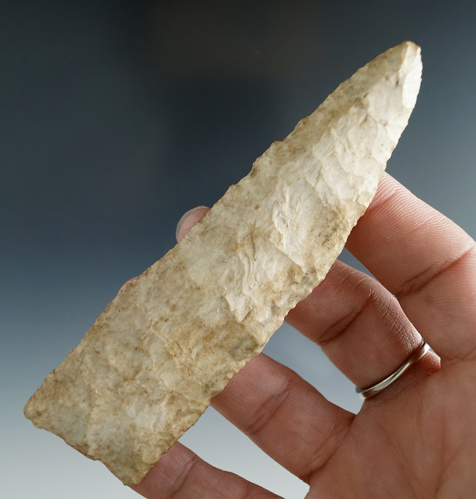 4 1/4" Early Lanceolate made from Crescent Quarry Flint found in Illinois. Ex. Howdy Lang collection