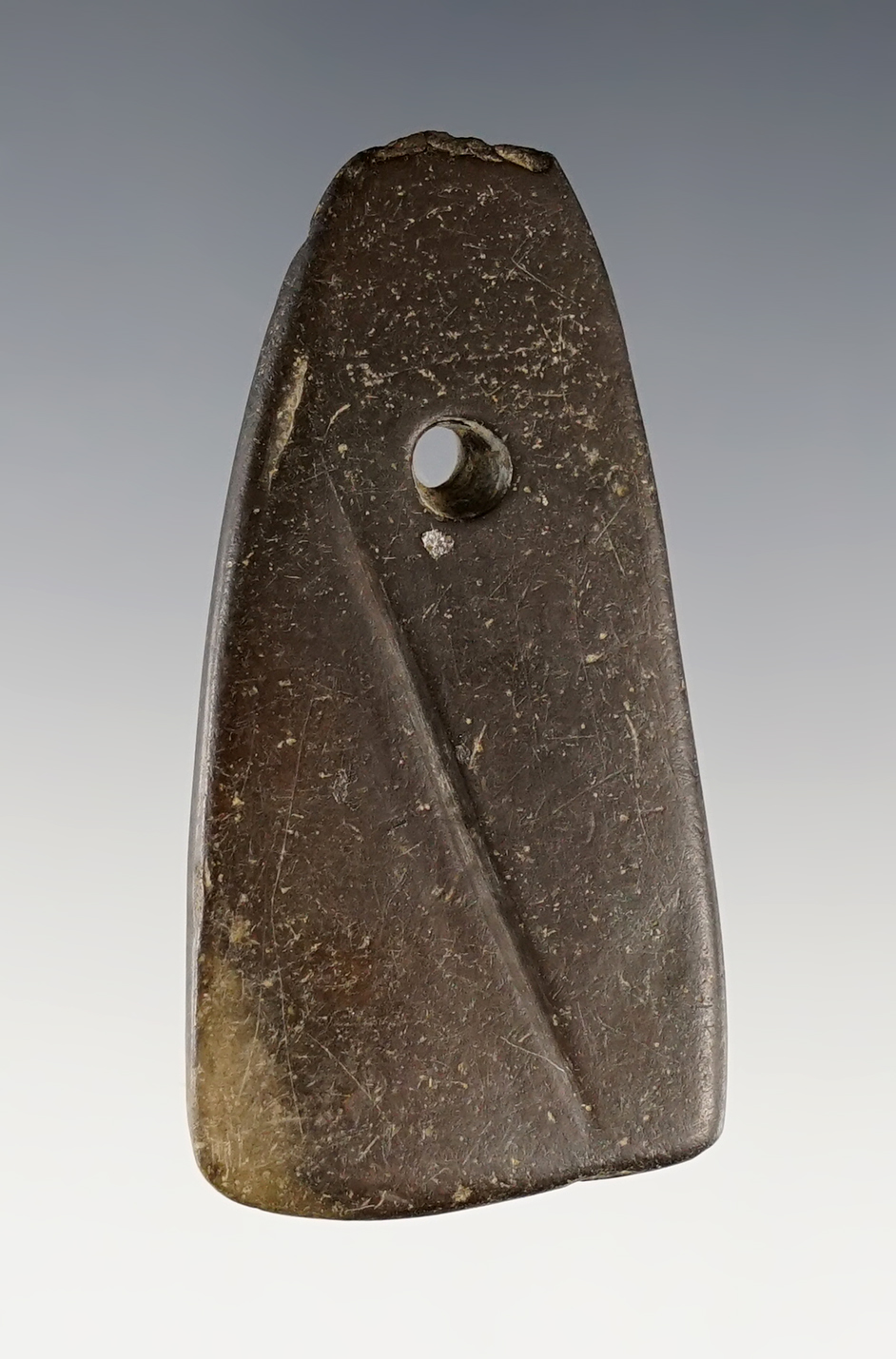 Thin and well patinated 2 5/16" Ohio Pendant with 1 deep line engraved down the main face. 