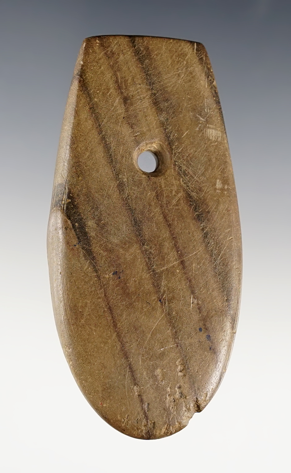 3 5/16" teardrop-shaped Pendant made from exotically colored Banded Slate. Scioto Co., Ohio. 