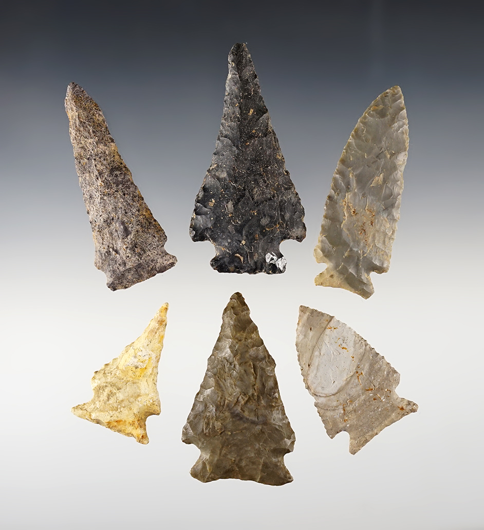 Set of 6 assorted Points, most are from Ohio. The largest is 2 7/8".