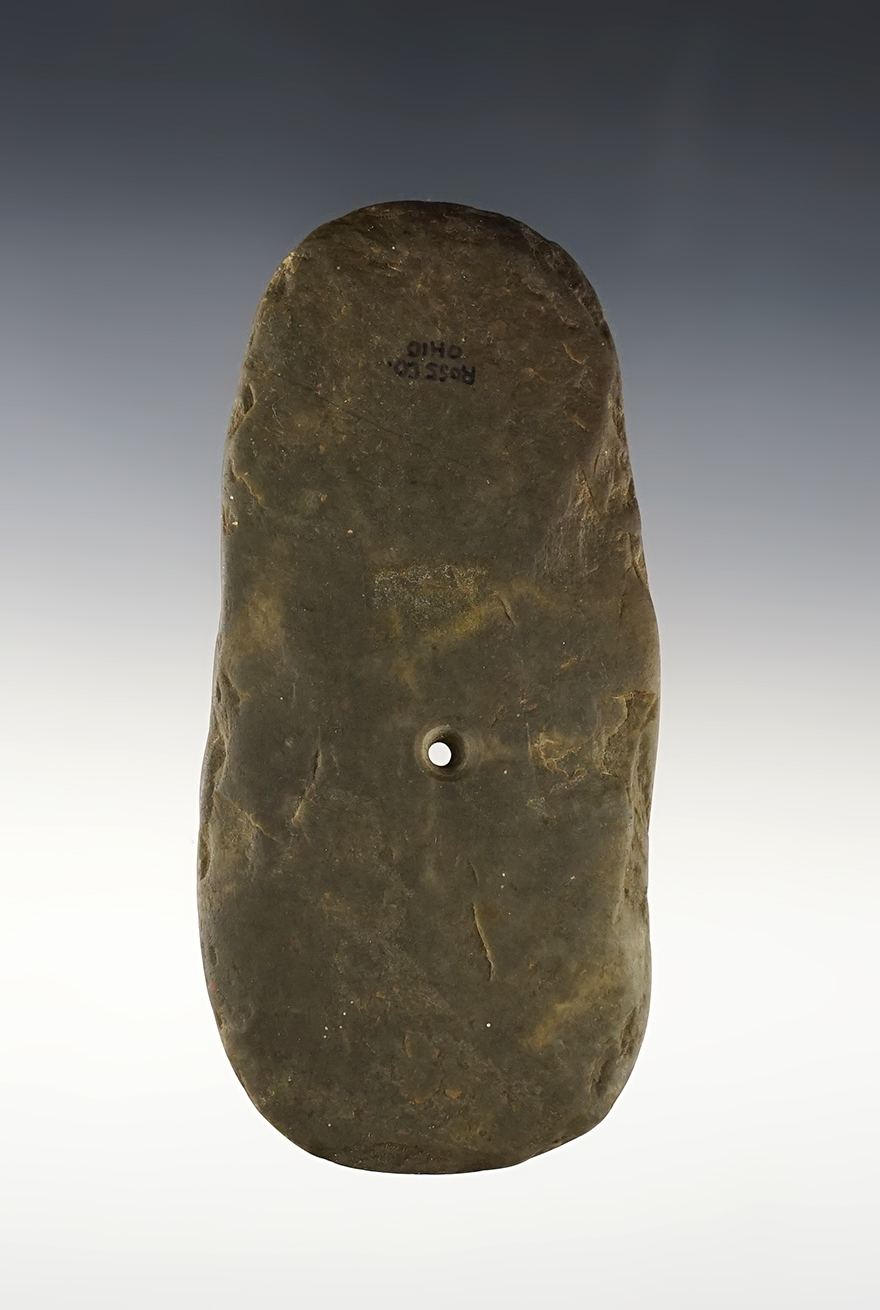 4 3/4" Slate Pendant that is well patinated. Found in Ross Co., Ohio. Ex. Townsend collection.