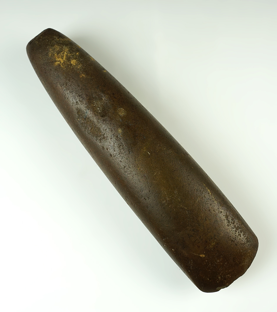 Excellent polish and patina on this large 9 1/4" long Tapered Poll Celt found in Adams Co., Ohio. 